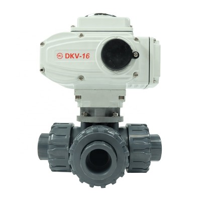 hot sale high efficiency 220V 3 inch abs upvc water plastic triple union thread 3 way electric ball valve with platform